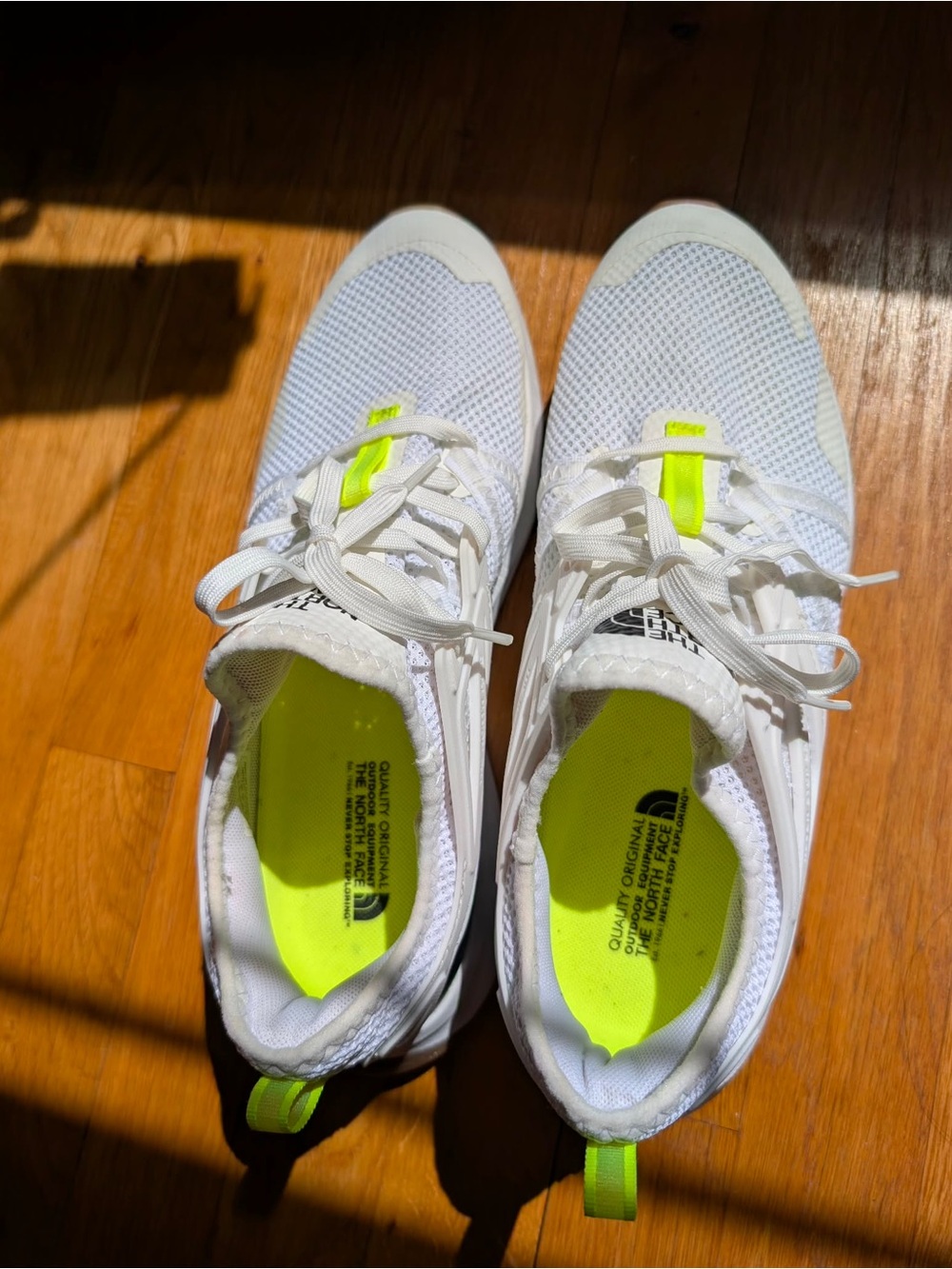 The North Face White Mesh Sneakers with Neon Yellow Details